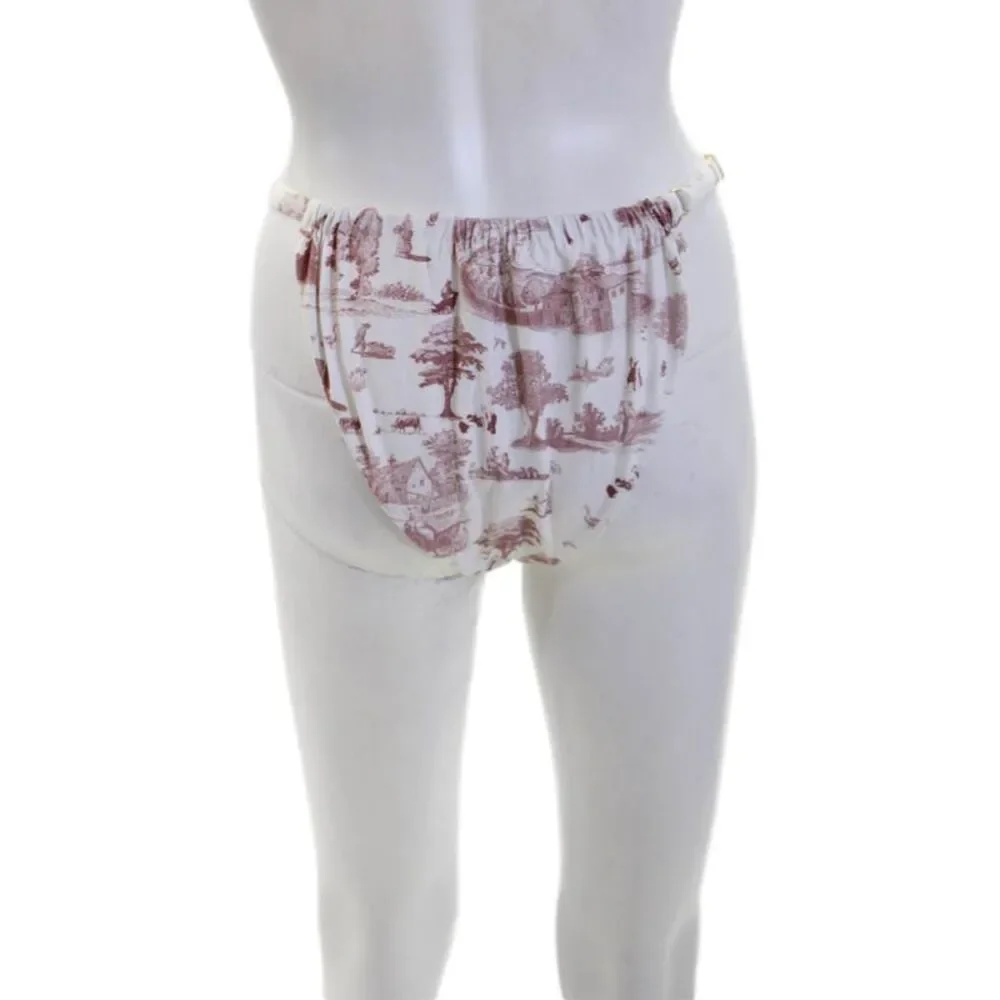 We Wore What Womens Printed Adjustable Ruched Swim Bikini Bottom White Red Sz L